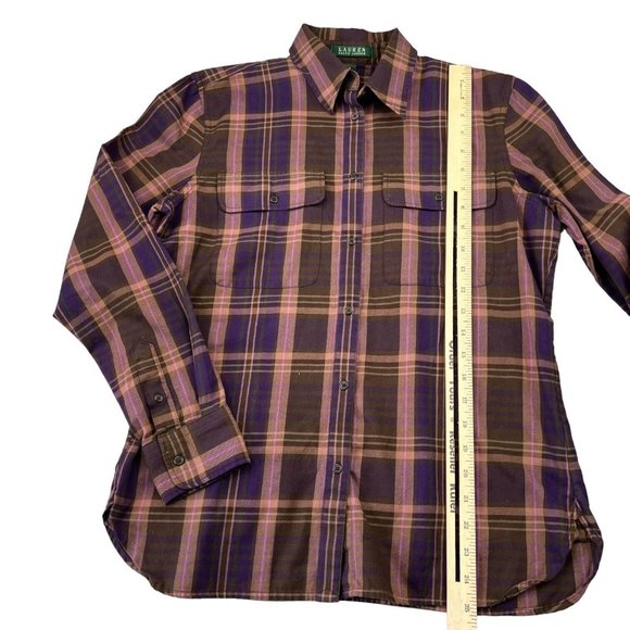 Lauren Ralph Lauren Womens Button Up Shirt Size Medium Purple‎ Plaid Long Sleeve - Picture 5 of 7